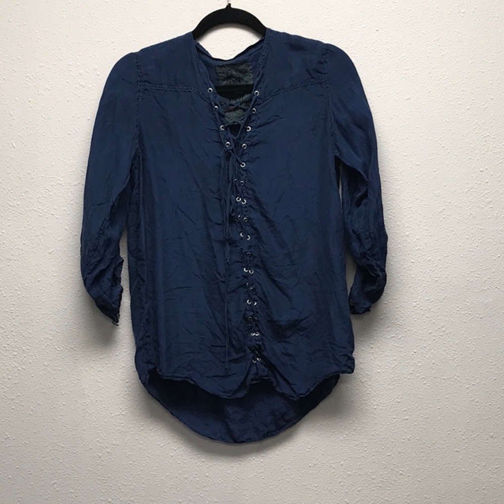 Pete & Greta for Johnny Was Blue Silk Button Down Shirt